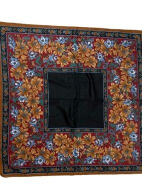 Floral Square Scarf in Black, Red & Gold made in Italy